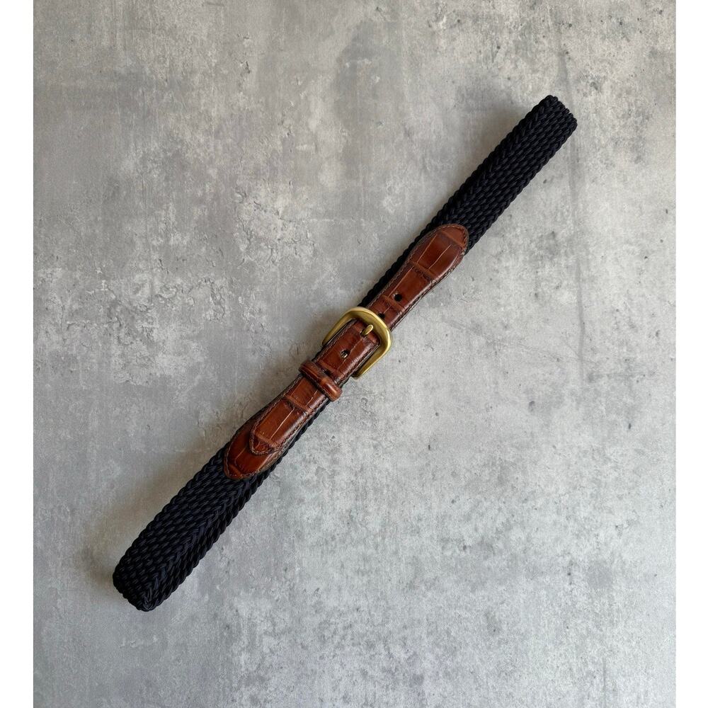 Brighton Elastic Cord Croco Tab Taper Belt W36 Navy New England Preppy 33514